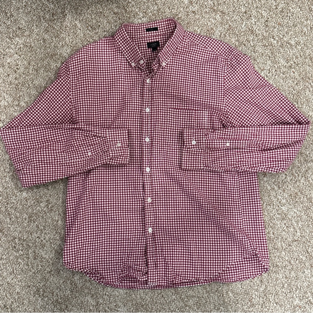 J. Crew Men’s Red Gingham Casual Button-Down Shirt Size XL